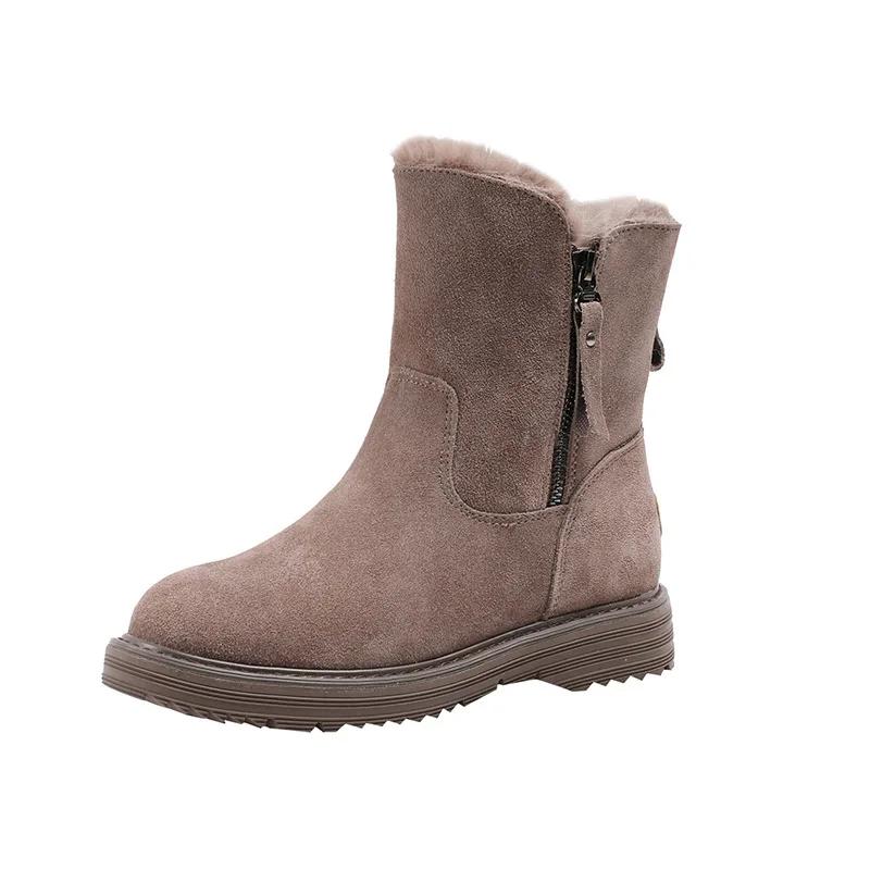 

Fashion Winter Thickened Warm Snow Women 2024 Autumn Boots British Wind Riding Network Red Flat Ankle Boots 35