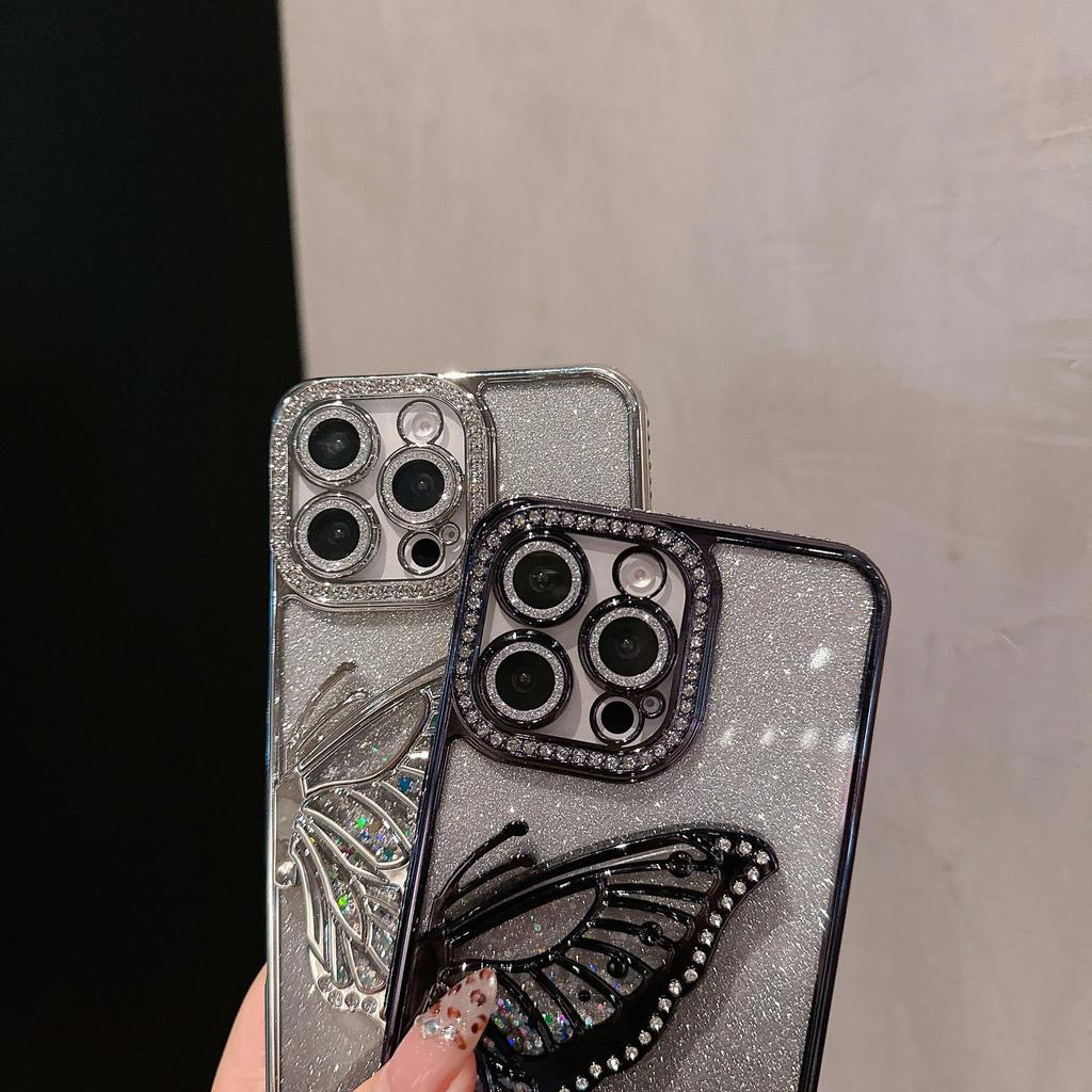 iPhone 17 Pro Max Rhinestone Case with Diamond Butterfly Stand, Drop-Proof
