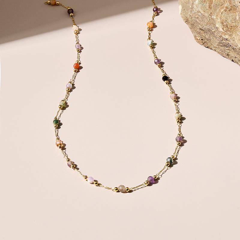Japanese Retro Colorful Natural Stone Delicate Necklace for Women
