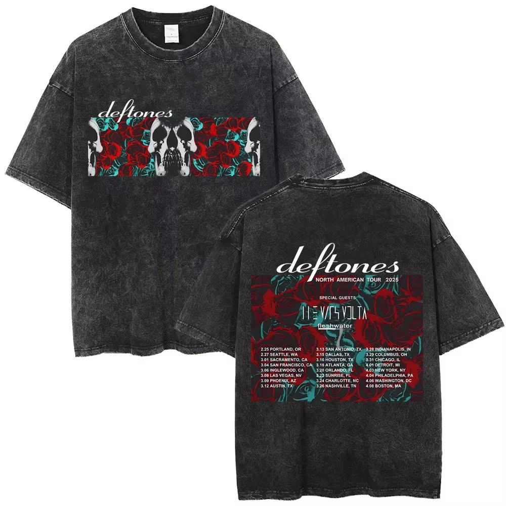 New Arrival Deftones Private Rock Music Vintage Washed Graphic Tee Retro Band Print Oversized Loose Short Sleeve Streetwear Cotton Tees For Men Women