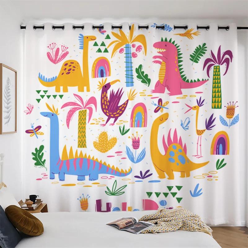 Cute Cartoon Dinosaur New High Shading Window Curtain Bedroom Children's Room Partition Decoration Thick Blackout Curtain 2Pcs