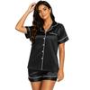 Set Pigiama da Donna in Raso a Maniche Corte con Camicia Bottonata e Pantaloncini a Vita Elastica Morbido Leggero per il Tempo Libero e il Sonno S-XXXXL