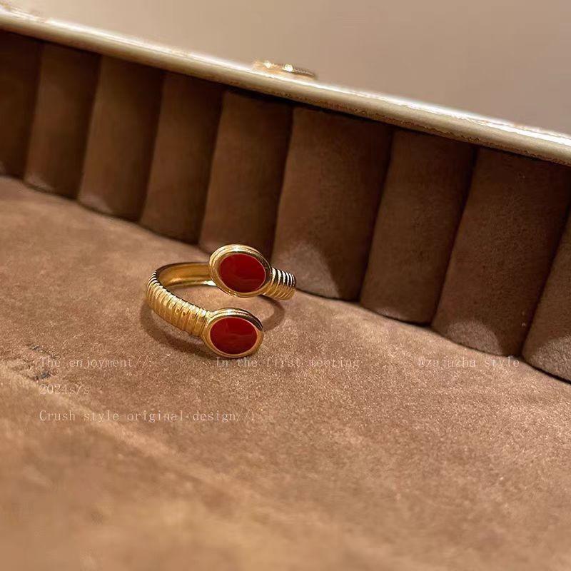 Ma Jin Caixin Retro Red Ring Collection Light Luxury Fashion Versatile Daily Stacking Open Ring