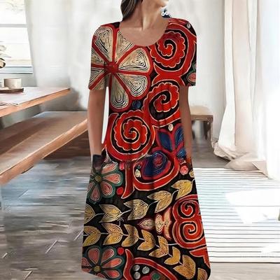 Dames Zomer Casual Mode Ronde Hals Korte Mouw Print Pullover Losse Jurk