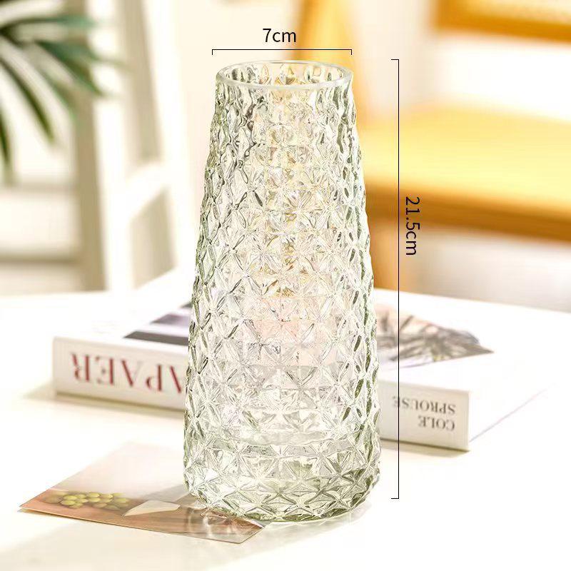 Nordic Light Luxury Crystal White Glass Vase with Wooden Holder for Fresh Flowers - Living Room Decor