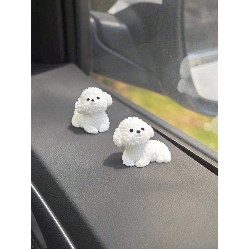 2pcs Super Cute White Bichon Dog Car Decoration Ornaments, Exquisite Small Gifts
