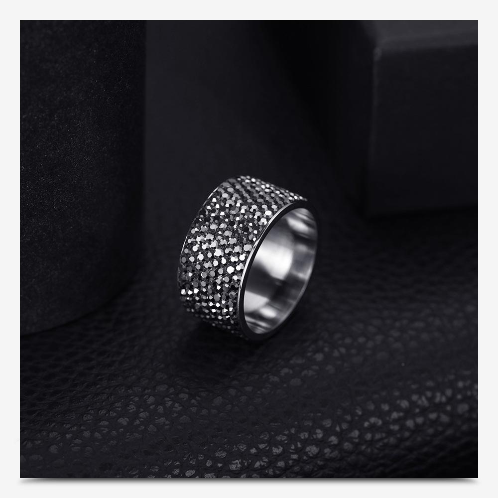 12MM Men's Titanium Steel Fashion Ring with Embedded Diamonds - Versatile Design, 8 Rows of Diamonds