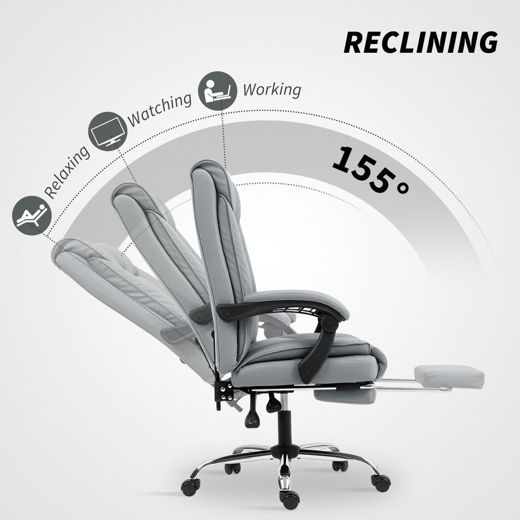 155 Degrees Reclining Faux Leather Swivel Office Chair -Grey