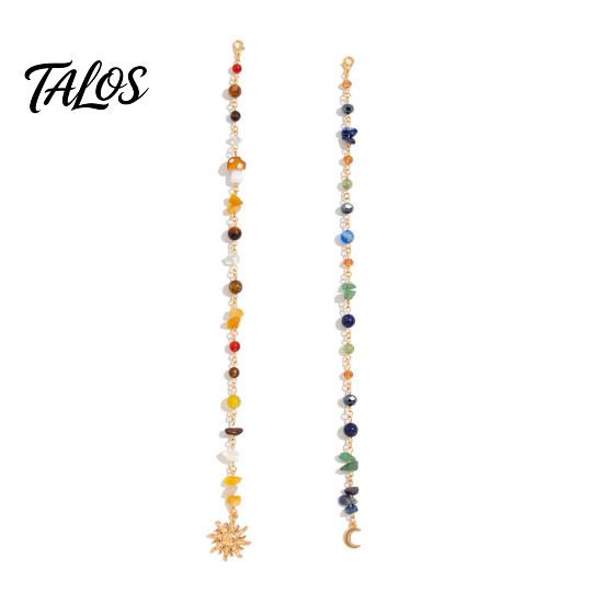 Beach Vacation Hair Styling 2Pcs Bohemian Long Tassel Braided Chain with Clips, Colorful Holiday Decorations Sun Moon Pendant, Jewelry Accessories for
