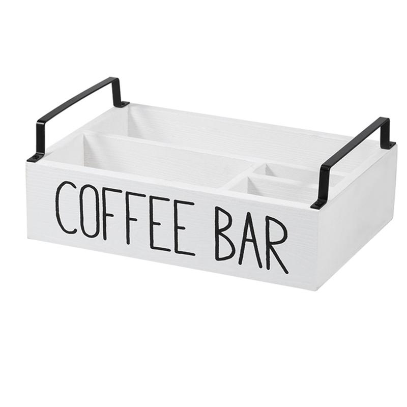 Wooden Coffee Station Organizer- Coffee Bar Accessories, Coffee Pods Holder, Storage Basket For Home Coffee Bar