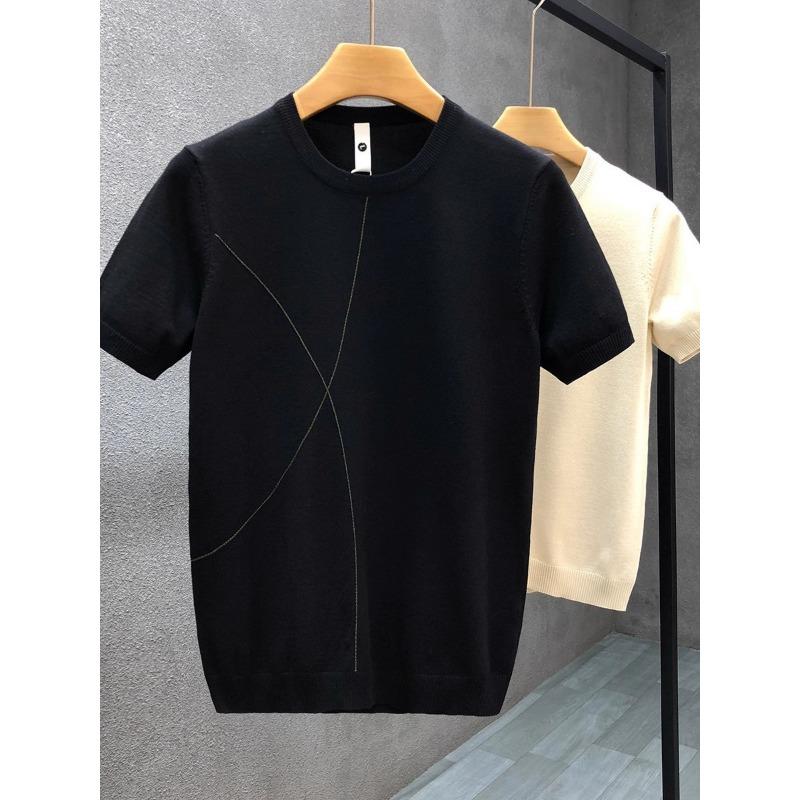 Men S Slim Fit Short Sleeve Knit T Shirt Apricot Casual Spring Autumn