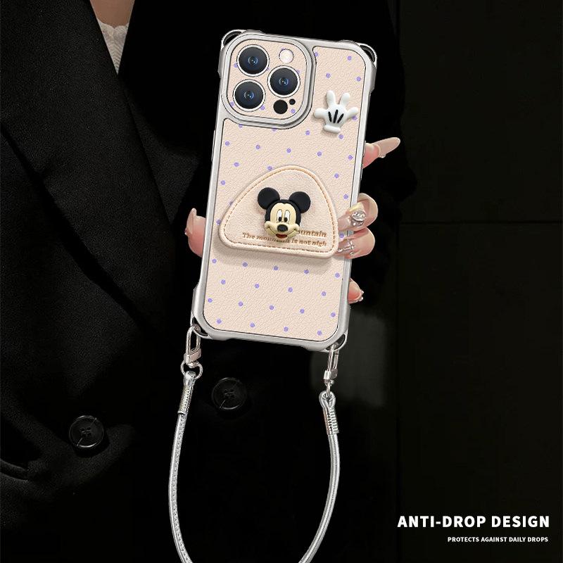 Polka Dot Mickey Doll Is Suitable for Apple 17promax Mobile Phone Case Iphone15 Four-corner Lanyard 16 Bracket 14 Women