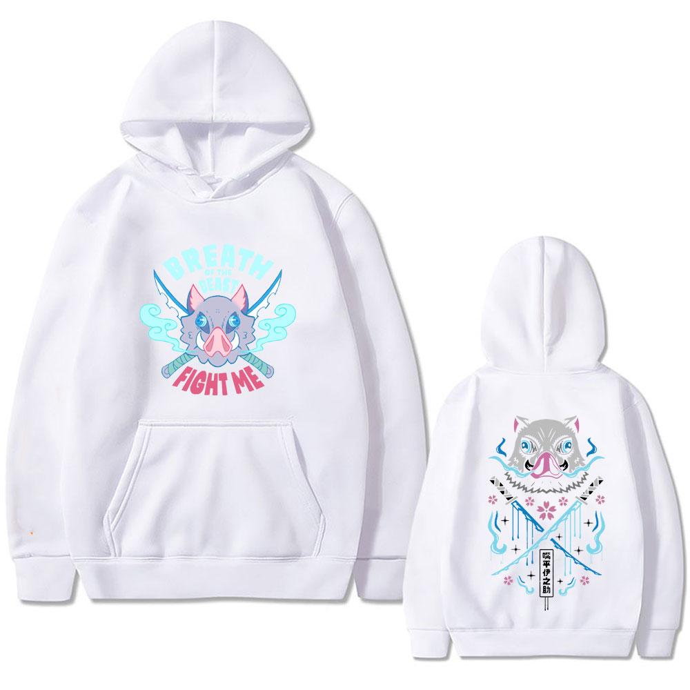 Anime Demon Slayer Hashibira Inosuke Mask Face Graphic Hoodie Men Women Casual Cotton Vintage Pullover Men's Fashion Streetwear