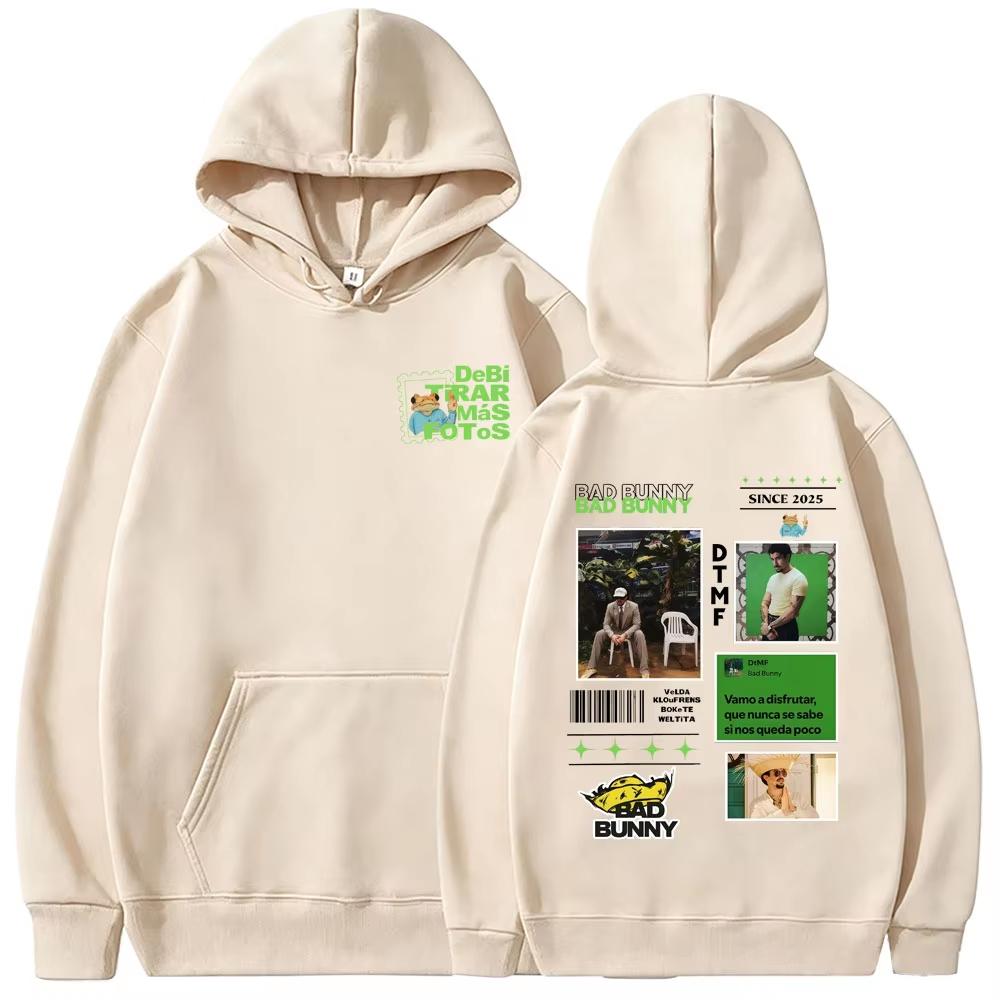 Rapper Bad Bunny Grafik Hoodie Debi Tirar Mas Fotos DTMF Welttournee 2026 Sweatshirt Herren Damen Vintage Bedrucktes Sweatshirt