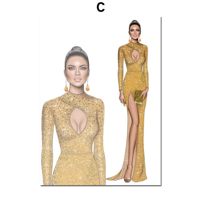 

Модный манекен для девочек, платье, юбка, настенная живопись на холсте, скандинавские постеры и принты, настенные картины для декора гостиной 40x50cm no frame