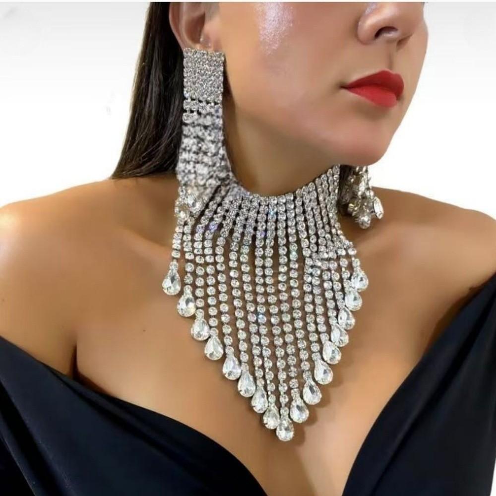 Water Drop Pendant Necklace With Multilayer Tassels For Fashion Party Wear Women