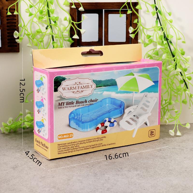 1 Set Children Play Toys Doll House Cute Simulation Mini Swimming Pool Swimming Circle Beach Chair Kit Model Diy Decoration