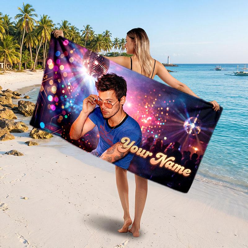 Harry Styles Customized Name Text Beach Towel, Soft Absorbent Towel Beach Pool Travel Personal Gift