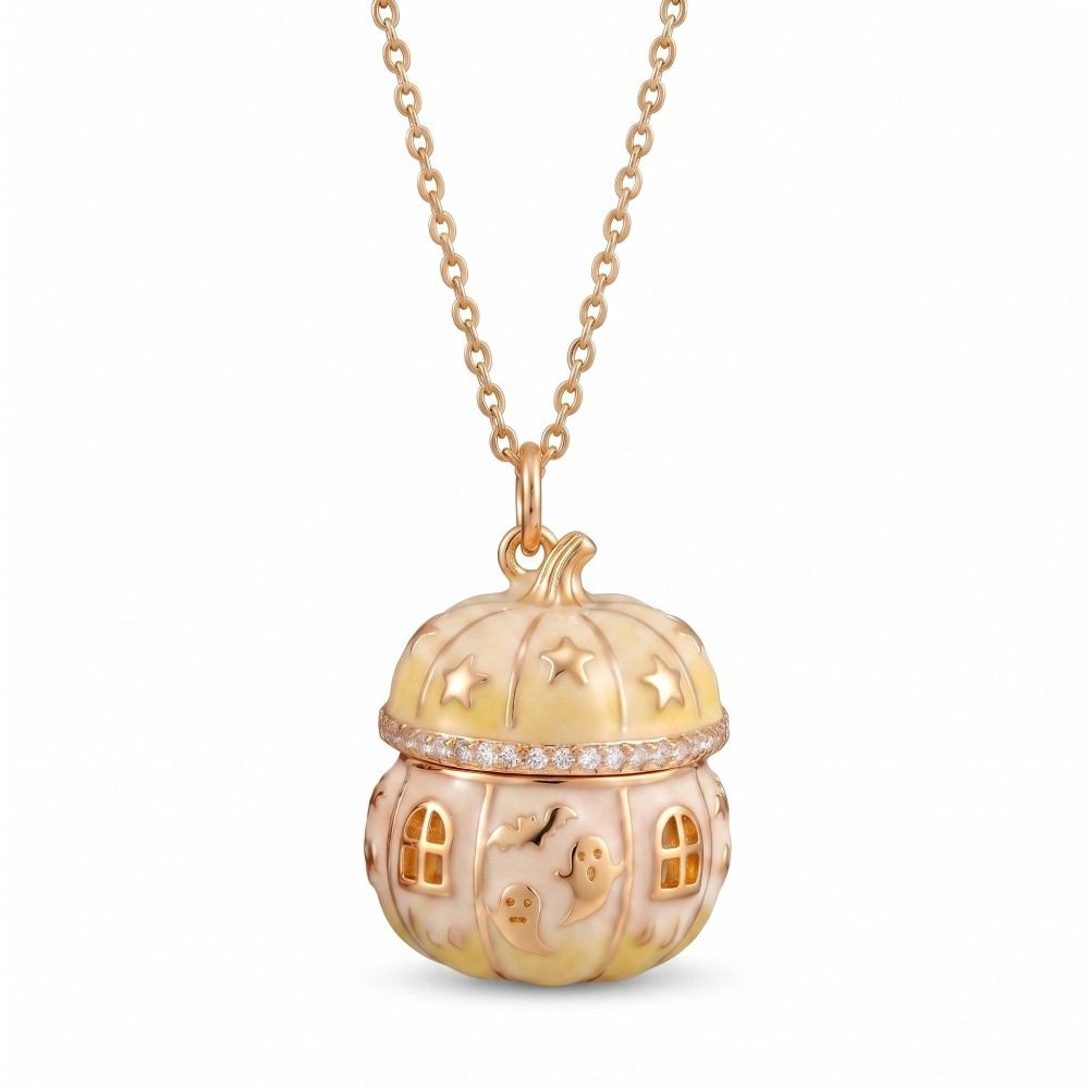 Copper Halloween Necklace Enamel Craft Ghost Necklace Pumpkin House Necklace Halloween Party
