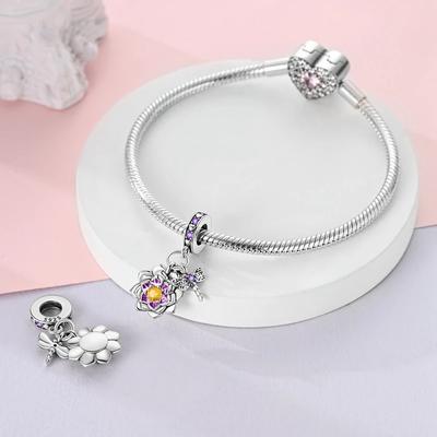Charm Kupfer Lila Seerosen Libelle Perle Passt auf Charm Plata Echte Armbänder Perle Damen Schmuck Basteln