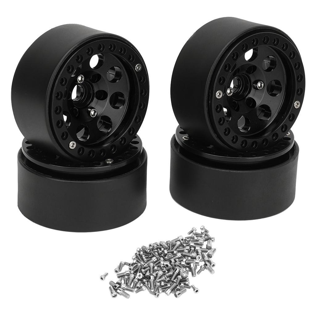 4Pcs RC Wheel Rim 1.9 Inch Aluminum Alloy Stable RC Car Wheel Hub for Axial SCX10 II III Black