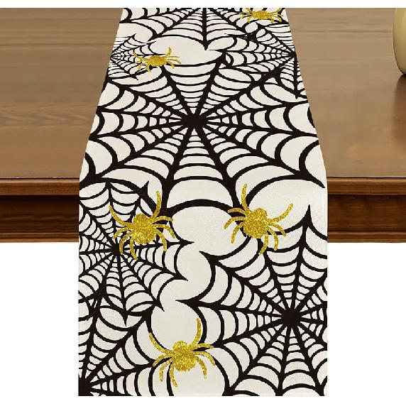 Halloween Table Runner 13x72 Inch Kitchen Dining Retro Gothic Crow Skull Roses Table Decor for Indoor Outdoor Farmhouse Home Holiday Party Decoration