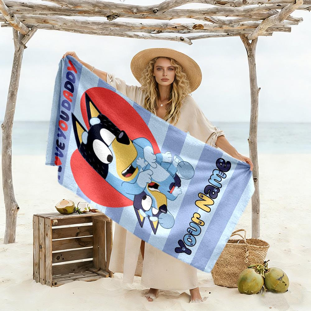 Bluey Customizable Name Beach Towel Super Soft Microfiber Quickdry Fabric Suitable for Swimming Gym Camping Yoga Vacation