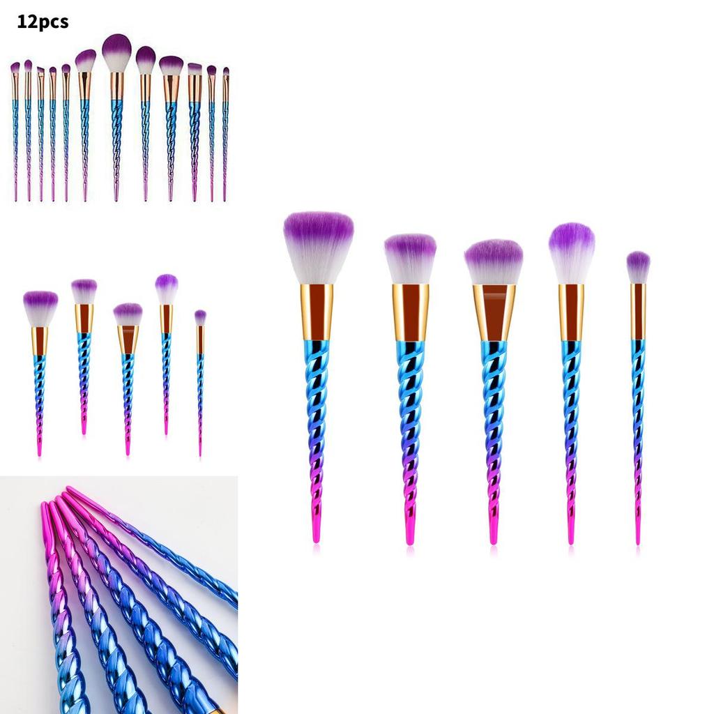 Mermaid Spiral Pattern 12 Piece Makeup Brush Set With Diamond Handles For Beauty Enthusiasts