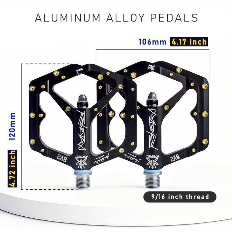 KRSEC Mountain Bike DU Bearing Pedals, Road Bike CNC Aluminum Alloy Pedals with Pins, Sealed Bearings