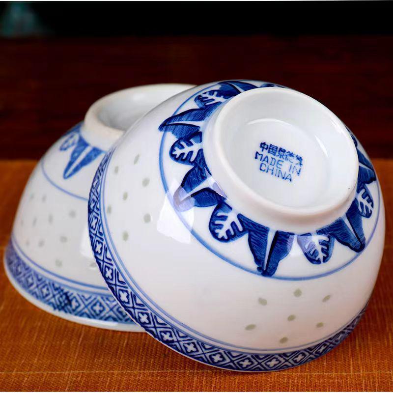 Niebiesko-biały porcelanowy zestaw miseczek Linglong w stylu retro (4-10 cali) – Idealny do ryżu, zupy lub makaronu.
