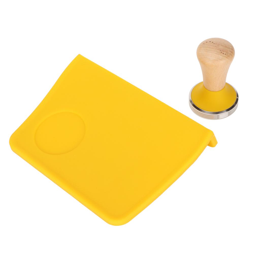 Coffee Powder Press Tool Set Wooden Handle Flat Base Hammer Non Slip Silicone Tamper Mat with Slot