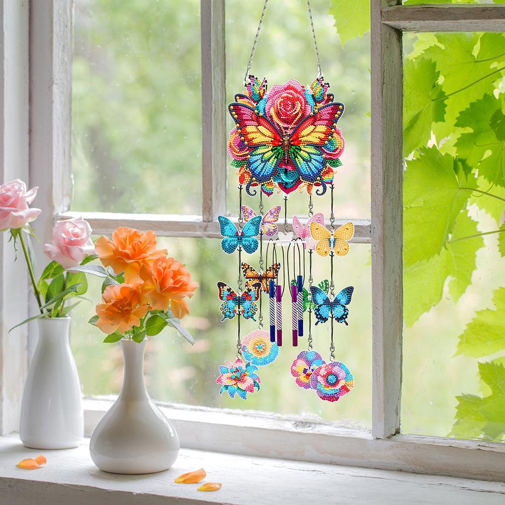 Butterfly Wind Chime Double Sided Diamond Painting Hanging Pendant 5D DIY Diamond Painting Dots Pendant for Home Wall Decor