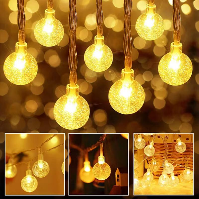 Solar Crystal Ball String Lights with 20–100 LEDs – Waterproof Outdoor Fairy Lights with 8 Modes for Garden Christmas Decoration