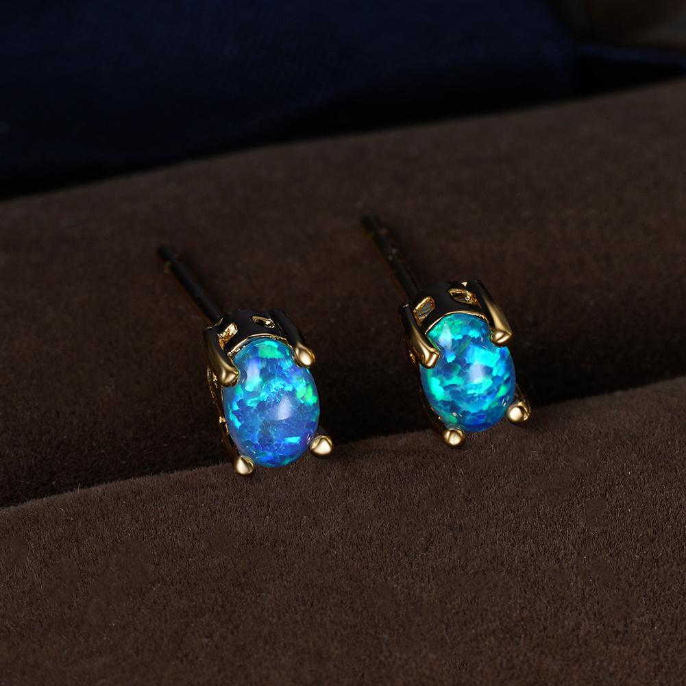 Wish European and American Ins Simple Style Oval Opal Stud Earrings Mini Cute Versatile Girl Heart Earrings