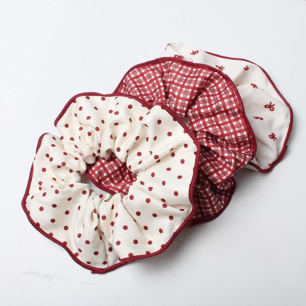 3PK Cute Scrunchies for Girls Women Dot Plaid Elastic Hairbands Bow Hair Tie Ponytail Holder Hair Rubber Bands Fabrics Headwear