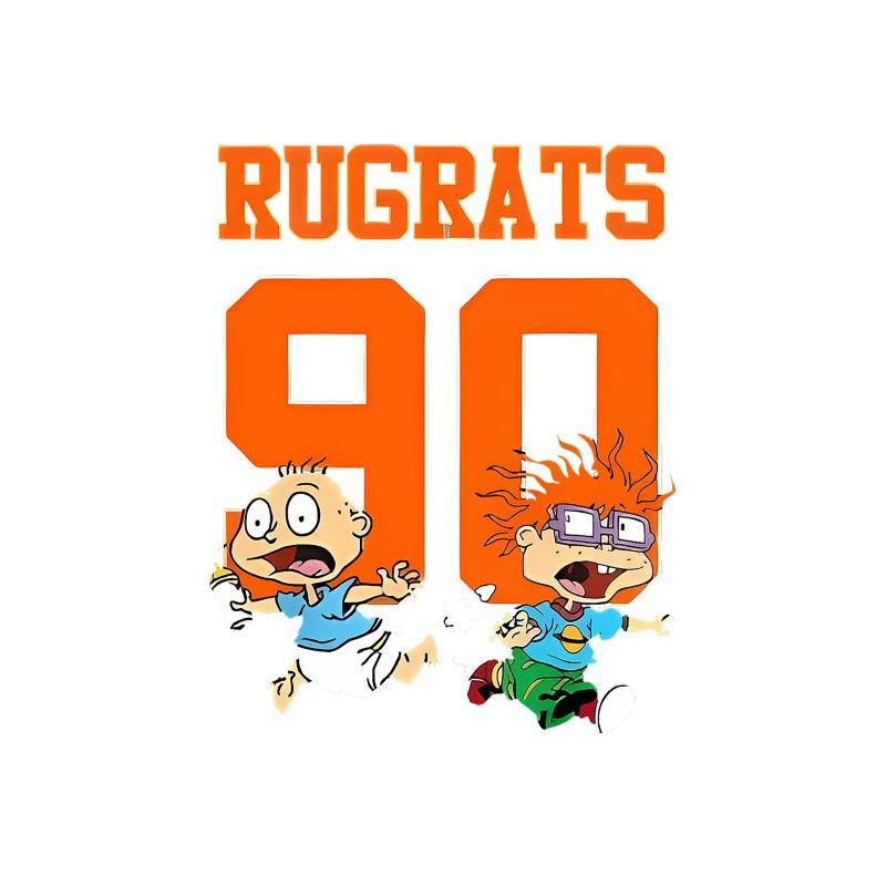 European Size Women'S "Rugrats" Graphic Tee - Casual Black Short Sleeve T-Shirt with Cartoon Print, Round Neck, Comfortable Summer Top for All Seasons