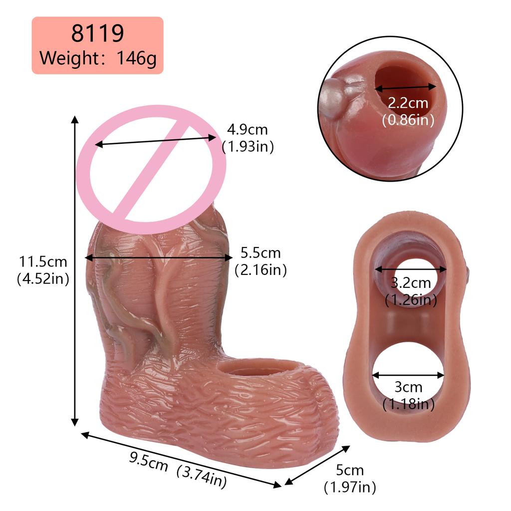 Male Dildo Sleeve Silicone Penis Sleeve with Cock Ring, Realistic Penis Enlarger Sleeve Men Penis Cover,Prolong Ejaculati (Skin)