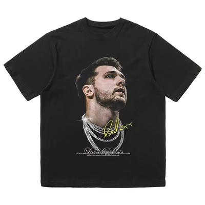 2025 Summer Lakers Star Doncic Printed American Retro T-shirt Men's Street Sports Pure Cotton Short-sleeved Ins Top O Neck Tee
