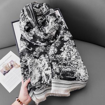 Autunno/Inverno Scialle Nero & Bianco Imitazione Cashmere Stampa Tigre - Sciarpa di Nicchia alla Moda per Donna
