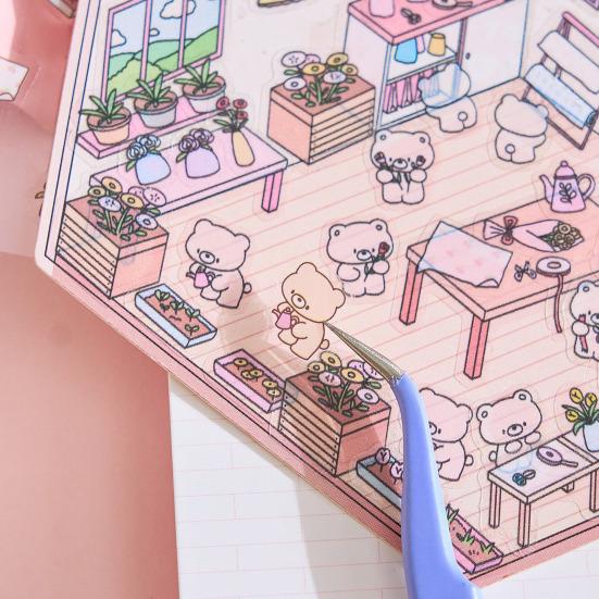 1/8Pcs DIY 3D Haus Aufkleber Telefon/Laptop Cartoon Miniatur Szene Aufkleber Dessert Shop Buchhandlung Aufkleber