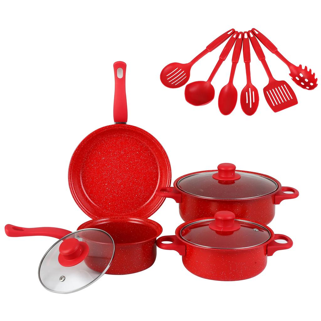 13pcs Nonstick Cookware Set with Frying Pan+Saucepan+Casserole - Induction & Gas Safe Colorful Kitchen Pots for Home Cooking