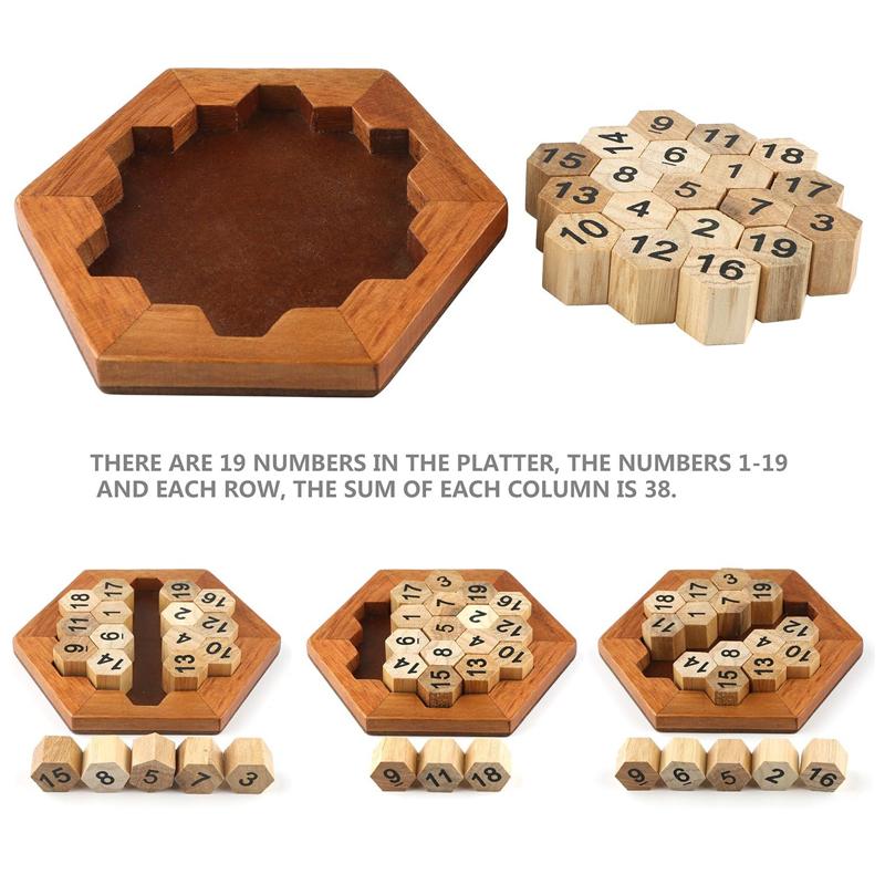 Hexagon Number Puzzle Wooden Montessori Educational Logical Thinking Toys Math Games For Kids And Adults IQ Test Challenge