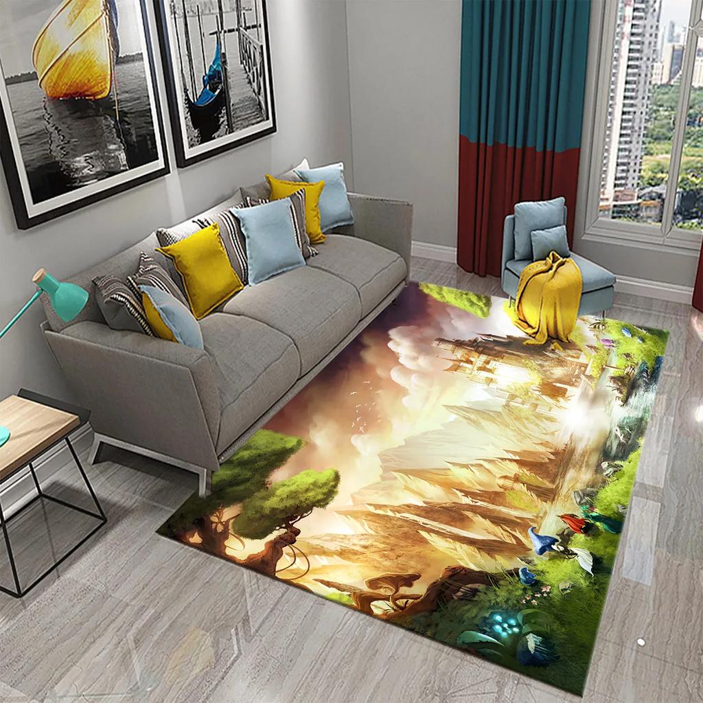 Colorful Magic Forest Flower Carpet Psychedelic and Dream Forest with Animal Living Room Bedroom Bathroom Entrance Non-Slip Rugs