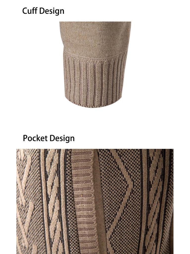 Men's Winter Stand-up Collar Cardigan Jacket - Thick Knit with Plus Velvet