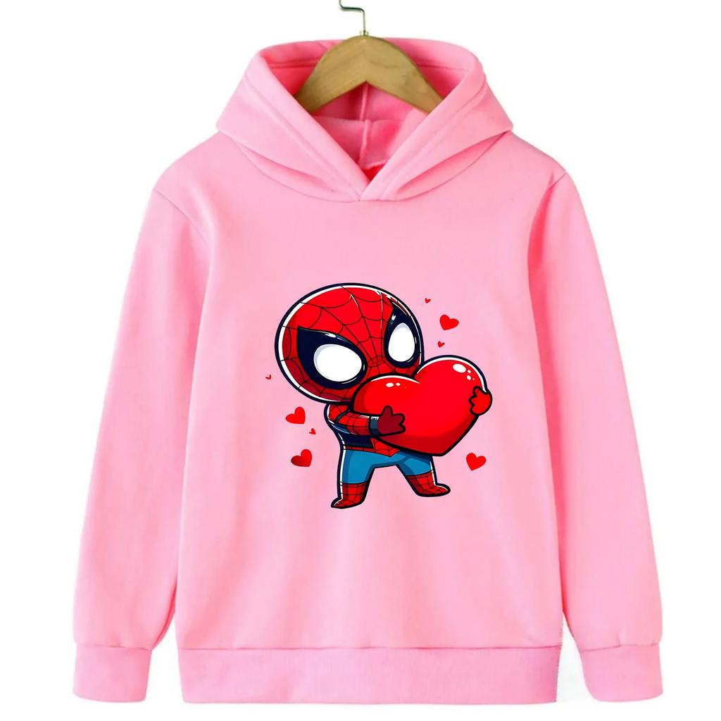 2025 Autumn Best-Selling Children's Hoodie Black Spider-Man Cartoon Heart Print Long-Sleeved Pullover Hoodie