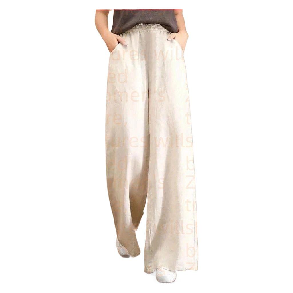 Pantaloni Larghi in Cotone e Lino Taglie Forti da Donna - Vita Elastica, Coulisse, Vestibilità Ampia per Primavera/Estate