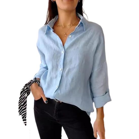 Camicia da Donna con Collo a Revers Manica Lunga Monopetto Top Camicia Colore Unico Vestibilità Larga Camicia Casual Top da Lavoro da Ufficio Streetwear