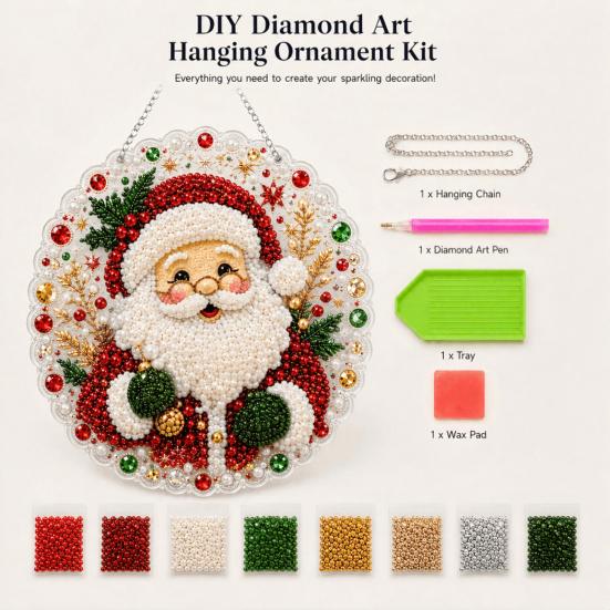 Acryl Hängende Ornamente Weihnachten Strassstein Malset, DIY Kranz Kunsthandwerk für Erwachsene, Doppelset Doppelseitiges Fensterornament für Erwachsene, Edelsteinplatte Wand