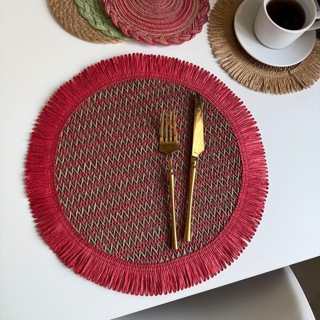 Pastoral paper rope woven placemat ins miscellaneous retro Christmas decorative mat wedding creative paper thermal insulation table mat