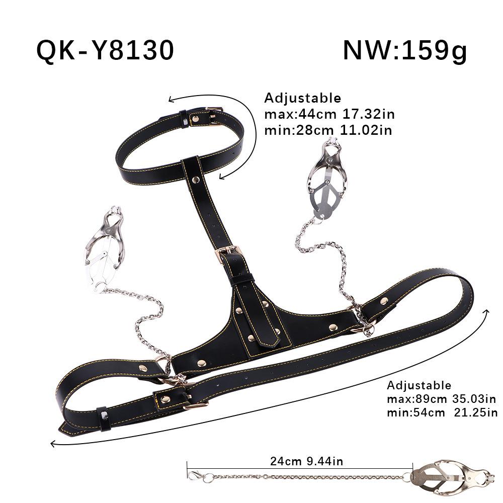 Leather Nipple Clamps Chain Black Wearable Bra BDSM Lingerie Adult Couples Flirting Toy